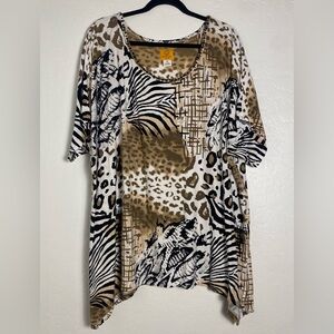 Rudy Rd. Animal Print Women's Top Sz 2X Brown Black Pullover Stretchy Comfort